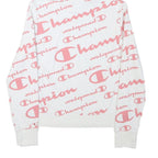 CHAMPION Girls White & Pink All Over Logo Print Pullover Hoodie XL