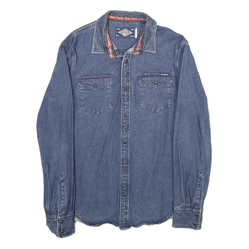 SUPERDRY Mens Blue Denim Shirt M Cotton Casual Button Down Long Sleeve