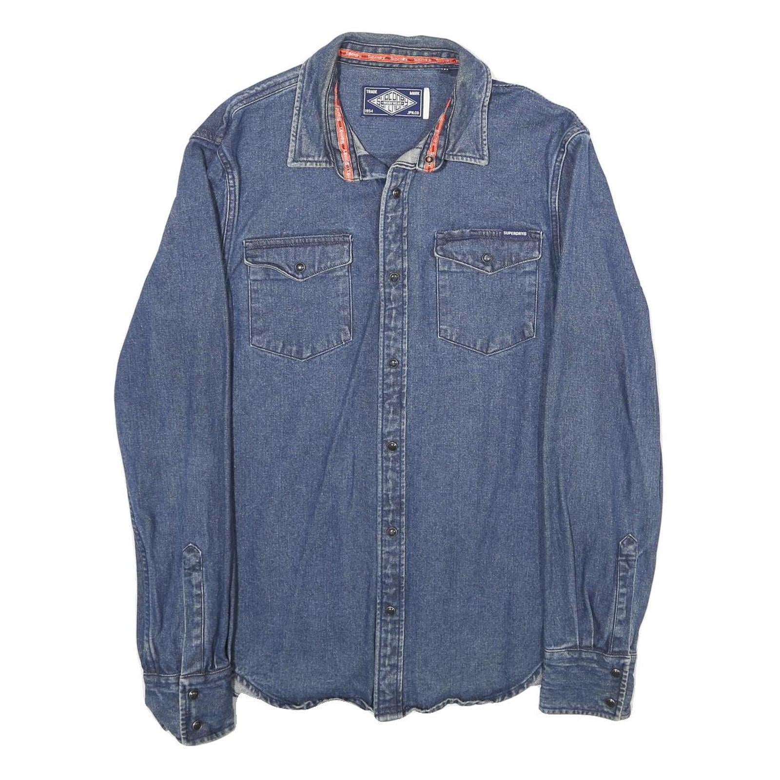 SUPERDRY Mens Blue Denim Shirt M Cotton Casual Button Down Long Sleeve