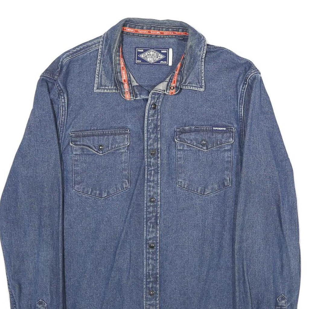 SUPERDRY Mens Blue Denim Shirt M Cotton Casual Button Down Long Sleeve