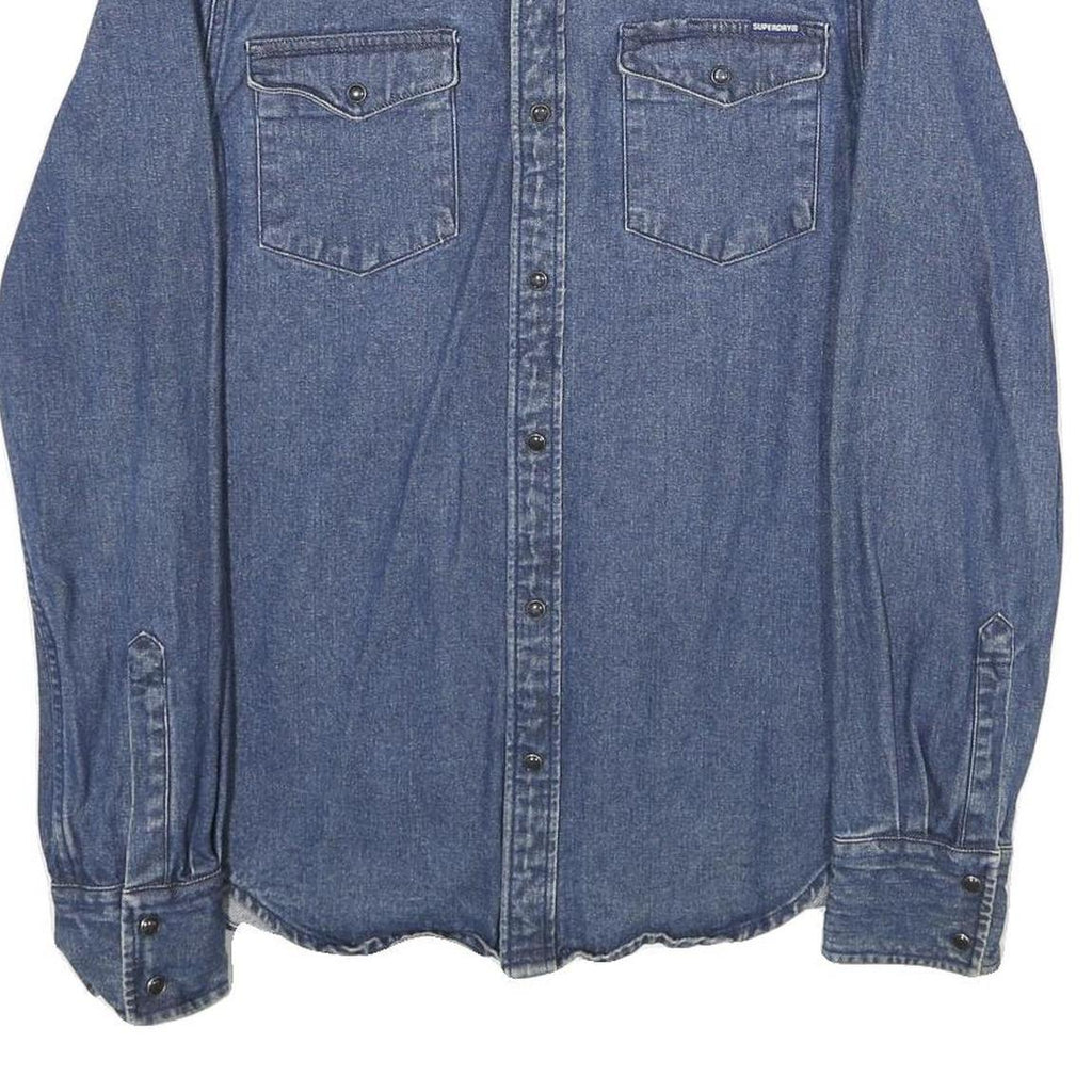 SUPERDRY Mens Blue Denim Shirt M Cotton Casual Button Down Long Sleeve