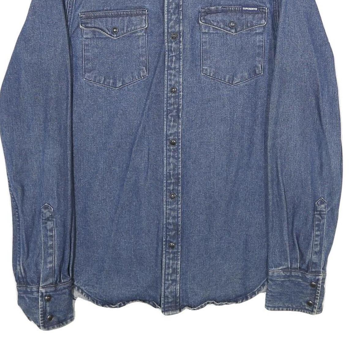 SUPERDRY Mens Blue Denim Shirt M Cotton Casual Button Down Long Sleeve