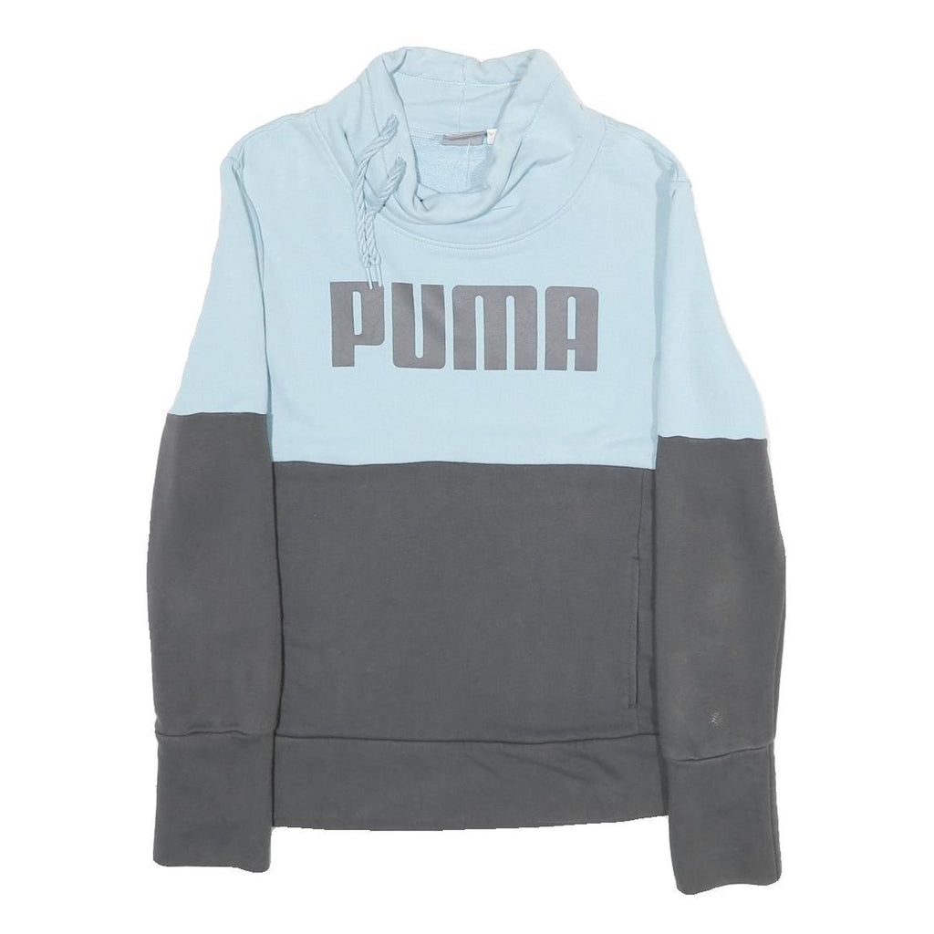 PUMA Womens Blue & Grey Cotton Blend Sweatshirt L Cowl Neck Pullover Casual