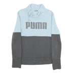 PUMA Womens Blue & Grey Cotton Blend Sweatshirt L Cowl Neck Pullover Casual