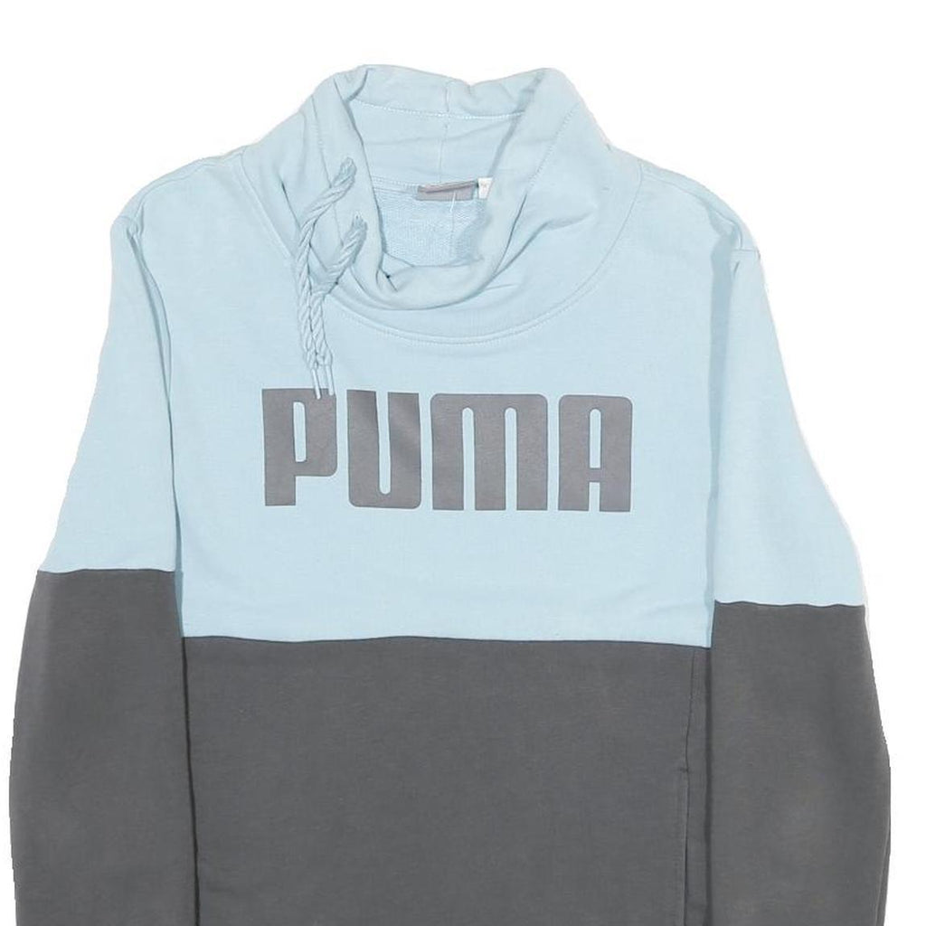 PUMA Womens Blue & Grey Cotton Blend Sweatshirt L Cowl Neck Pullover Casual