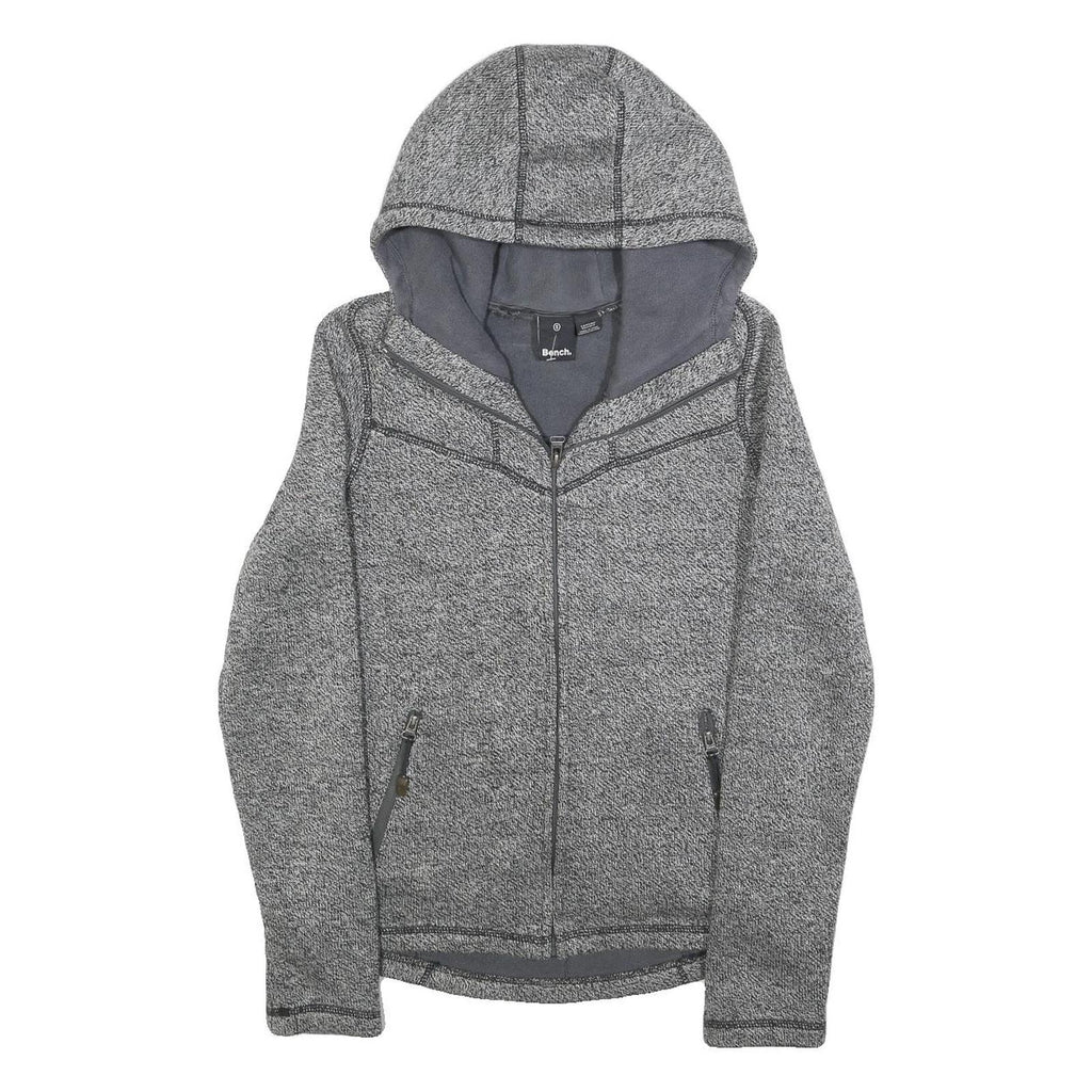 BENCH Womens Grey Hooded Zip Jacket S Polyester Blend Plain Lightweight