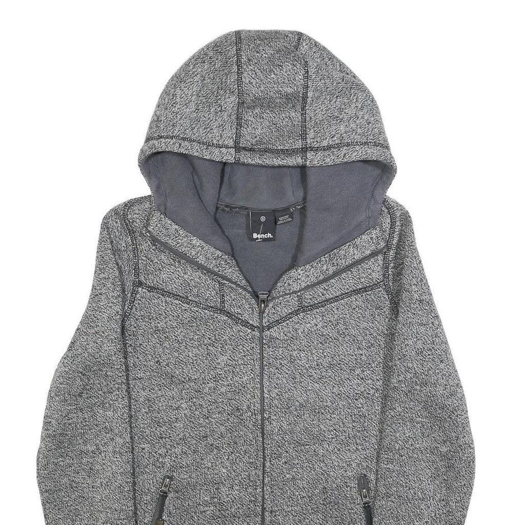 BENCH Womens Grey Hooded Zip Jacket S Polyester Blend Plain Lightweight