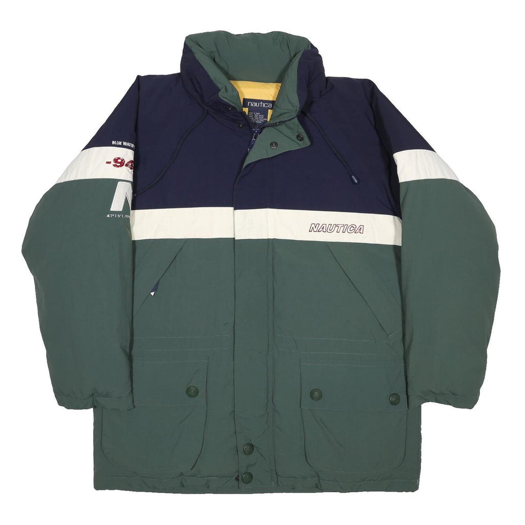 NAUTICA Mens Navy & Green White Panel Nylon Jacket S Zip Casual Outerwear