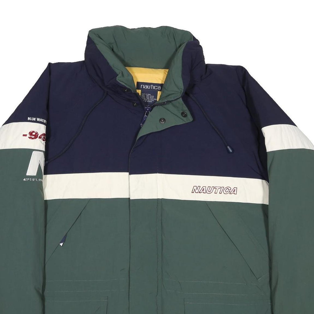 NAUTICA Mens Navy & Green White Panel Nylon Jacket S Zip Casual Outerwear