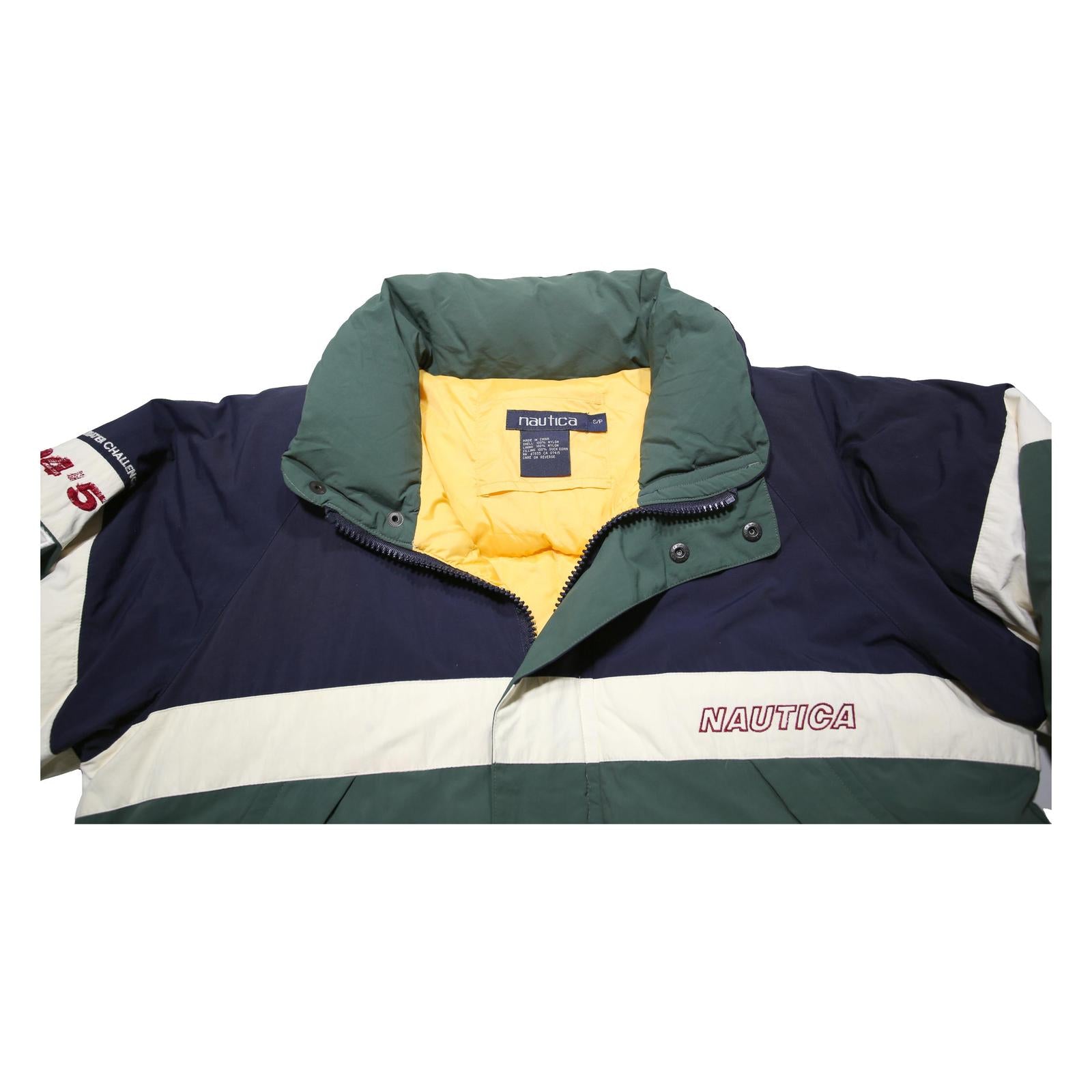 NAUTICA Mens Navy & Green White Panel Nylon Jacket S Zip Casual Outerwear