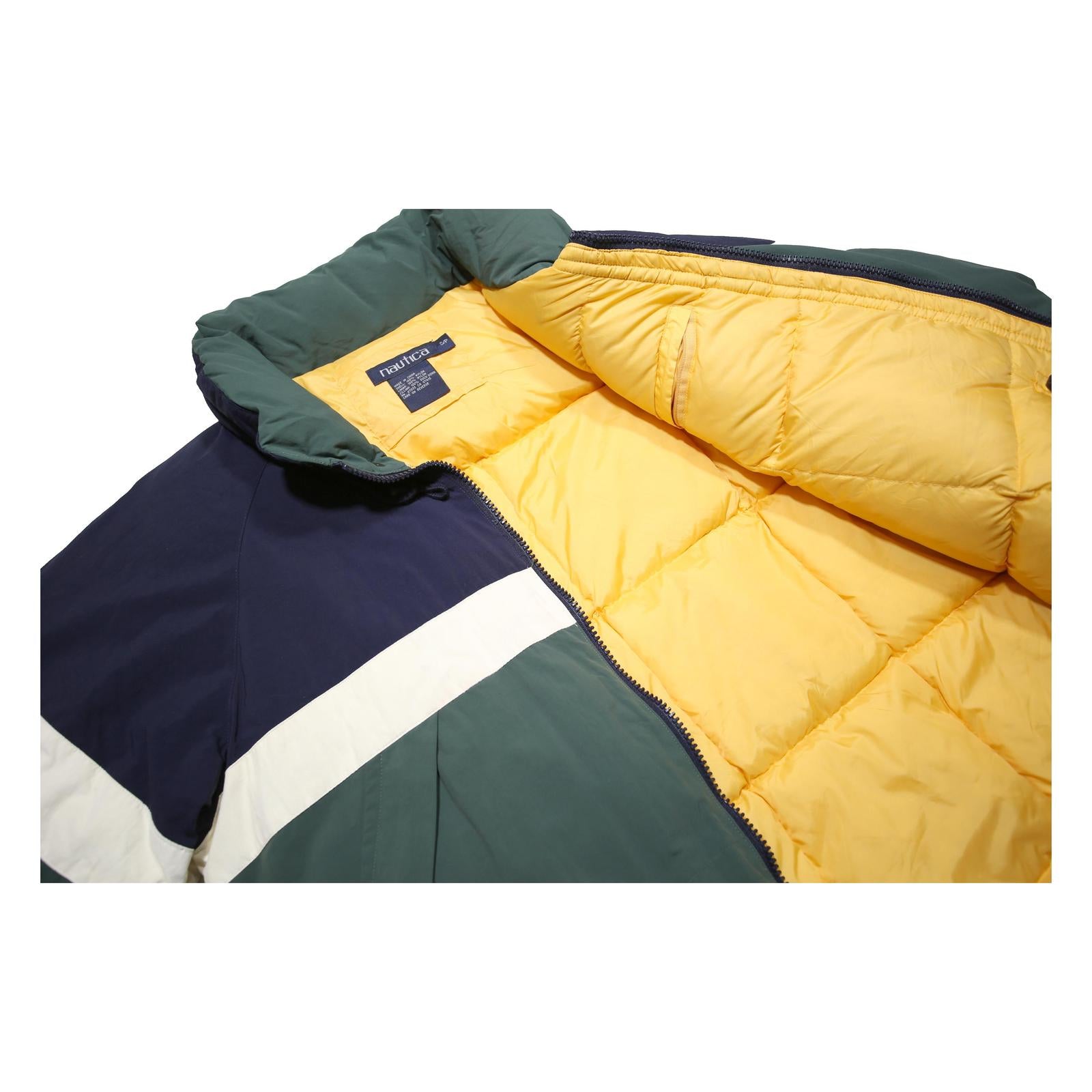 NAUTICA Mens Navy & Green White Panel Nylon Jacket S Zip Casual Outerwear