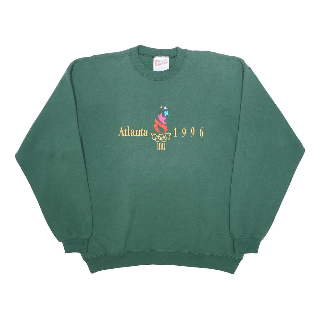HANES Mens Green Atlanta 1996 Crew Neck L Cotton Blend Sweatshirt Vintage