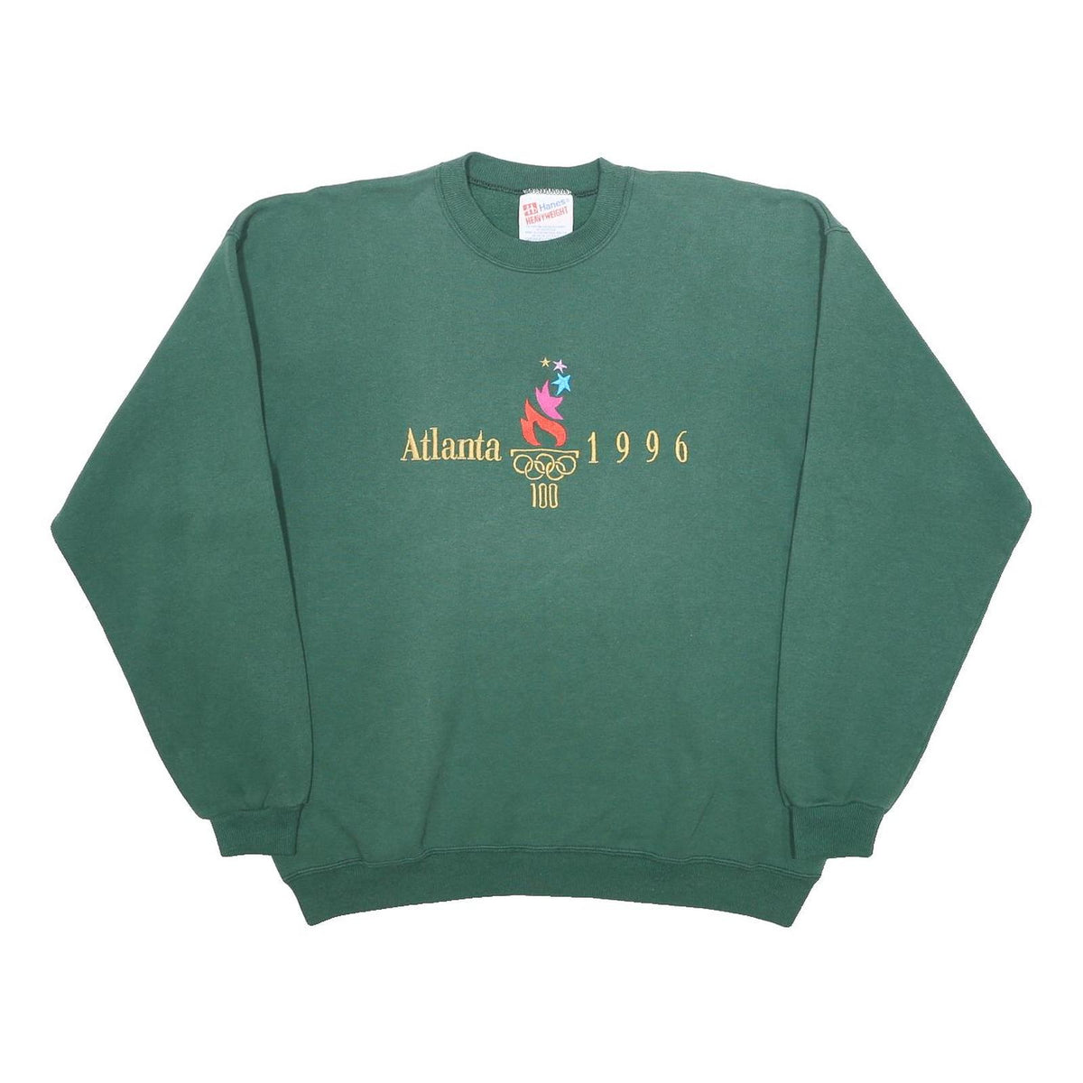 HANES Mens Green Atlanta 1996 Crew Neck L Cotton Blend Sweatshirt Vintage