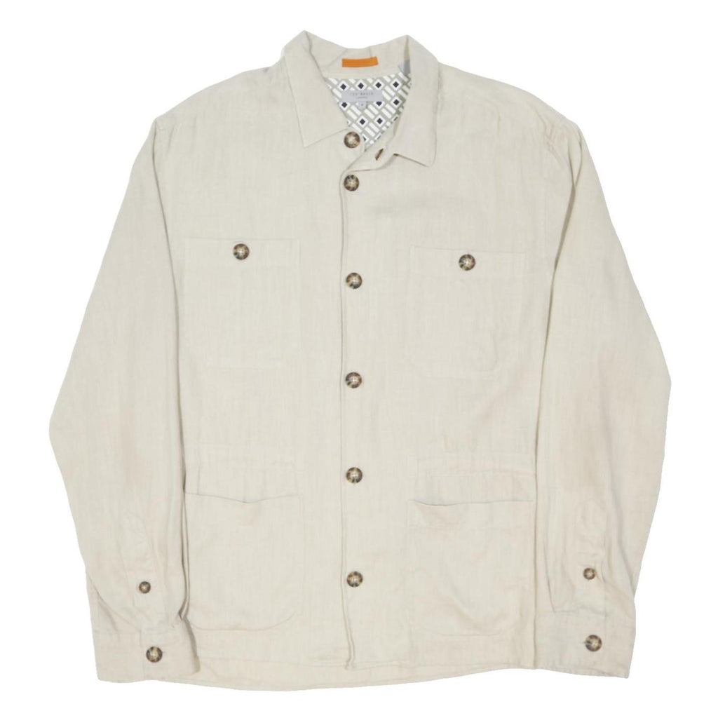 TED BAKER Womens Cream Linen Jacket UK 18 Button Plain Classic Relaxed Fit