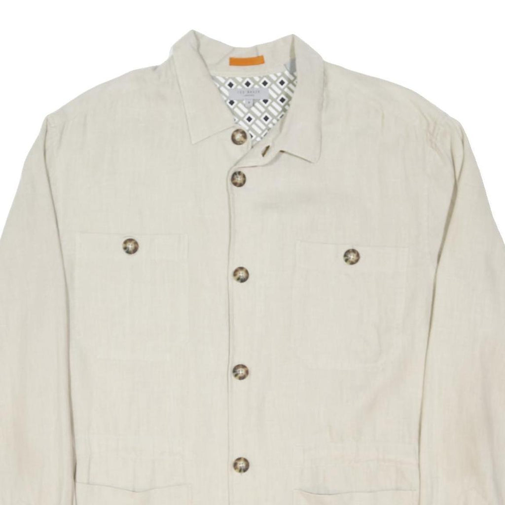 TED BAKER Womens Cream Linen Jacket UK 18 Button Plain Classic Relaxed Fit