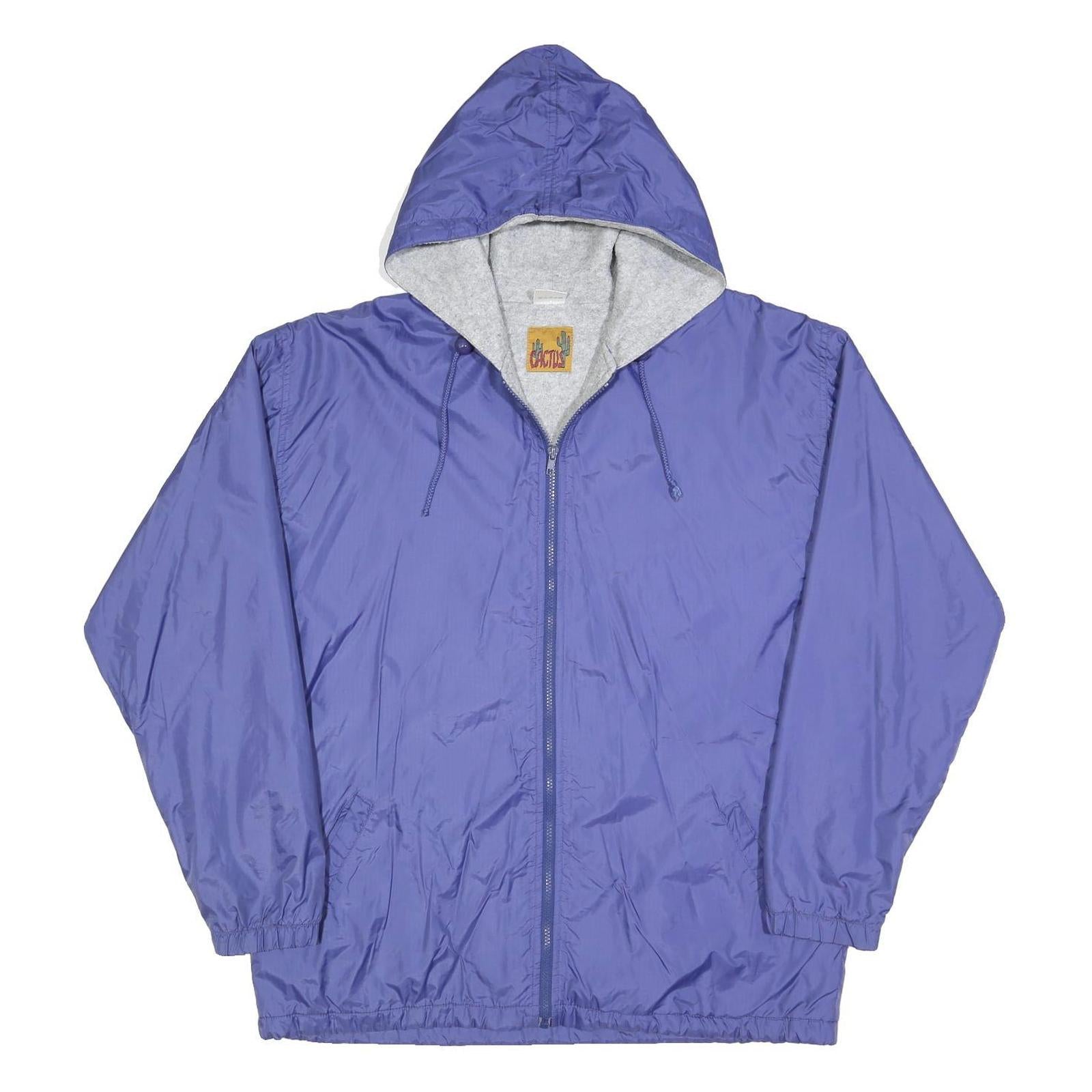 CACTUS Womens Blue Hooded Zip Jacket L Polyester Blend Plain Artistic Fish Print