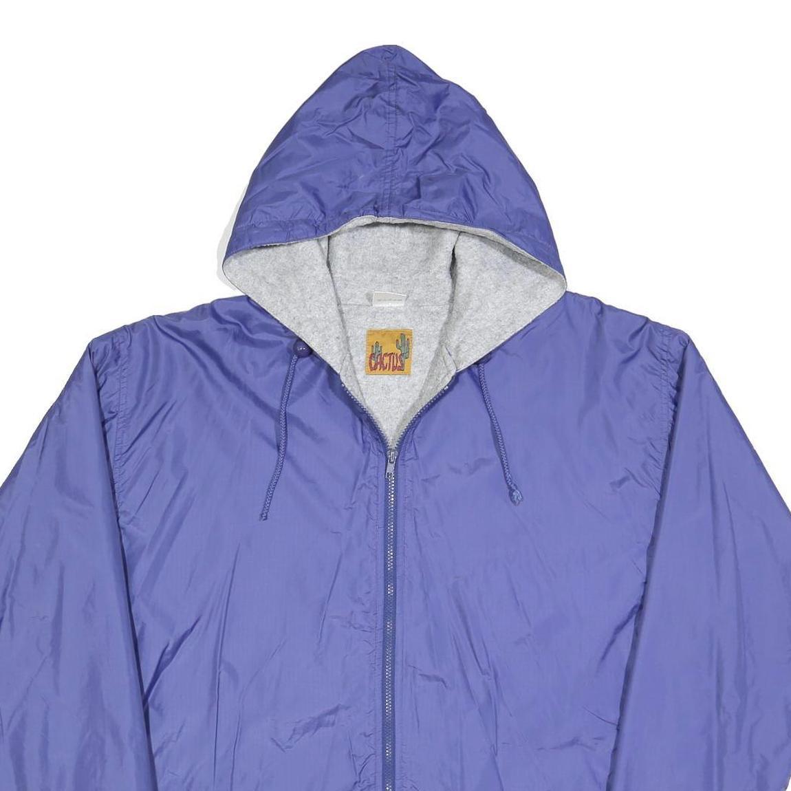CACTUS Womens Blue Hooded Zip Jacket L Polyester Blend Plain Artistic Fish Print