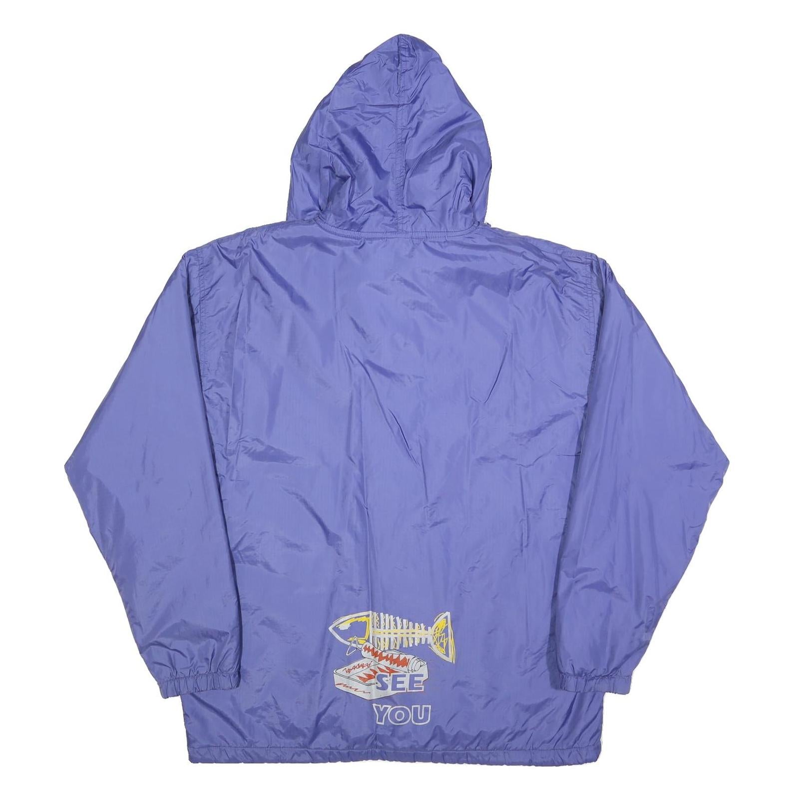 CACTUS Womens Blue Hooded Zip Jacket L Polyester Blend Plain Artistic Fish Print