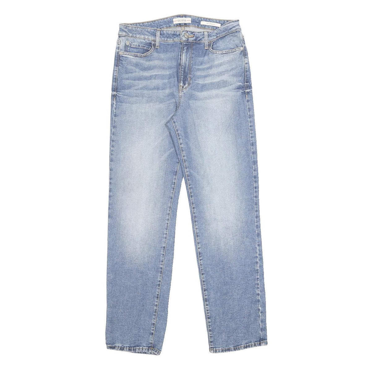 GUESS Womens Regular Fit Blue Denim Straight Jeans W30 L30 Zip Cotton Blend