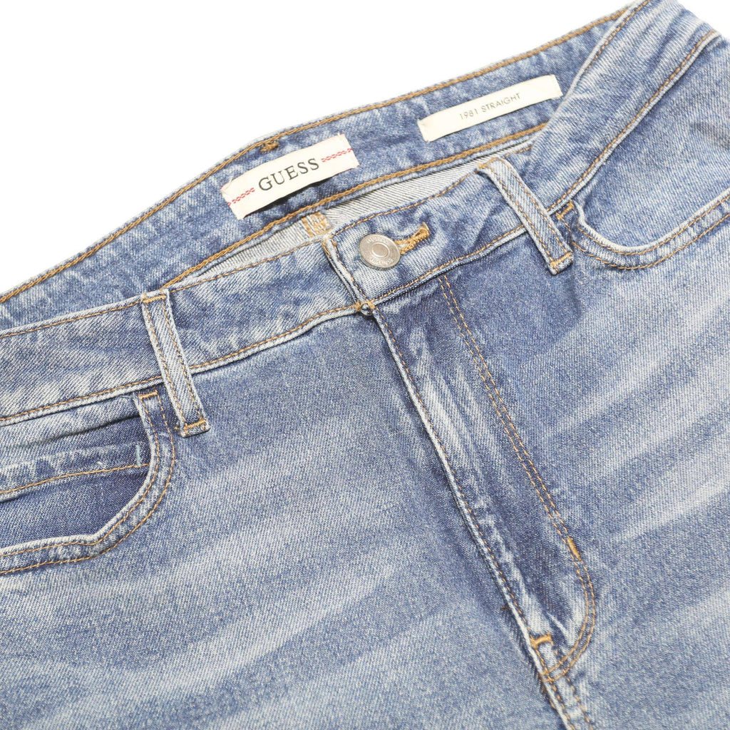 GUESS Womens Regular Fit Blue Denim Straight Jeans W30 L30 Zip Cotton Blend