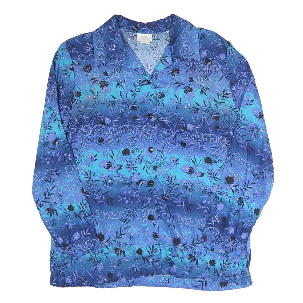 BLAIR Womens Blue Printed Shirt Long Sleeve Button Neck M Rayon Casual