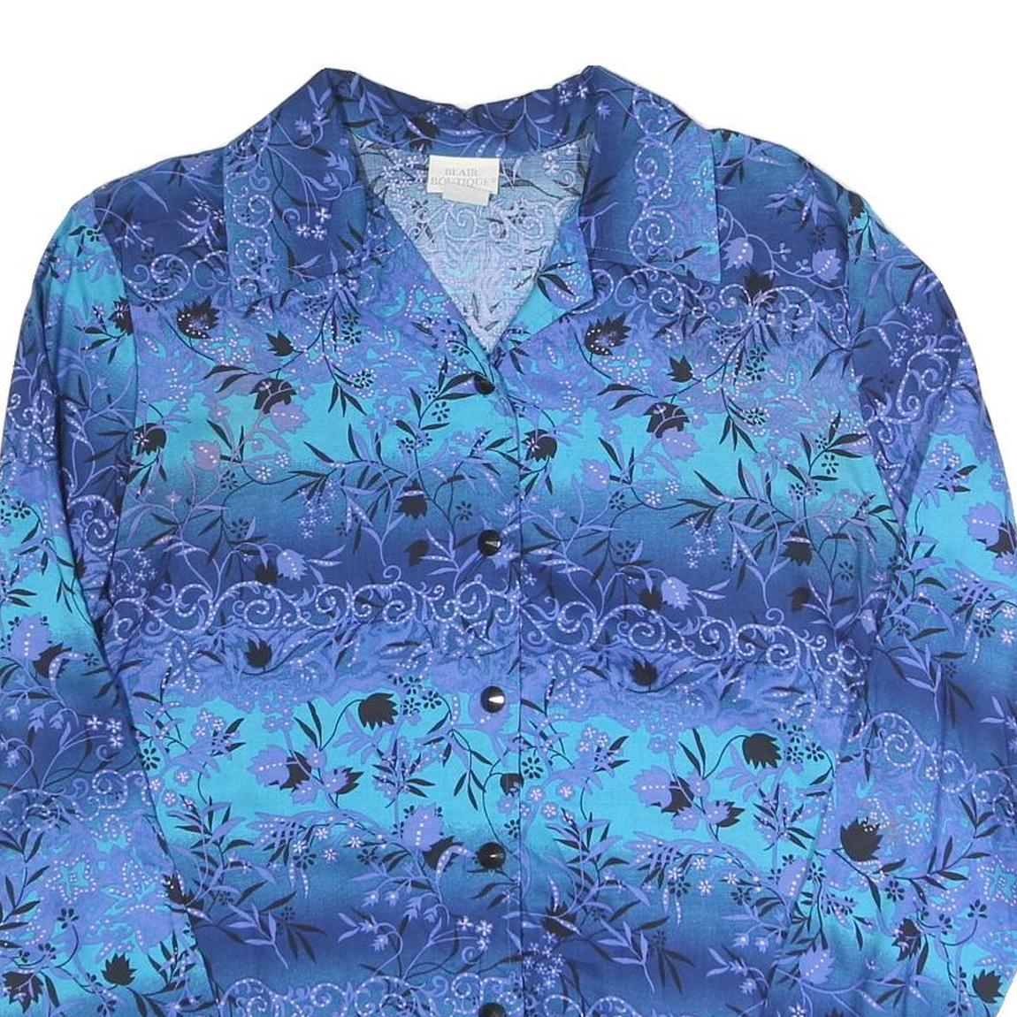 BLAIR Womens Blue Printed Shirt Long Sleeve Button Neck M Rayon Casual