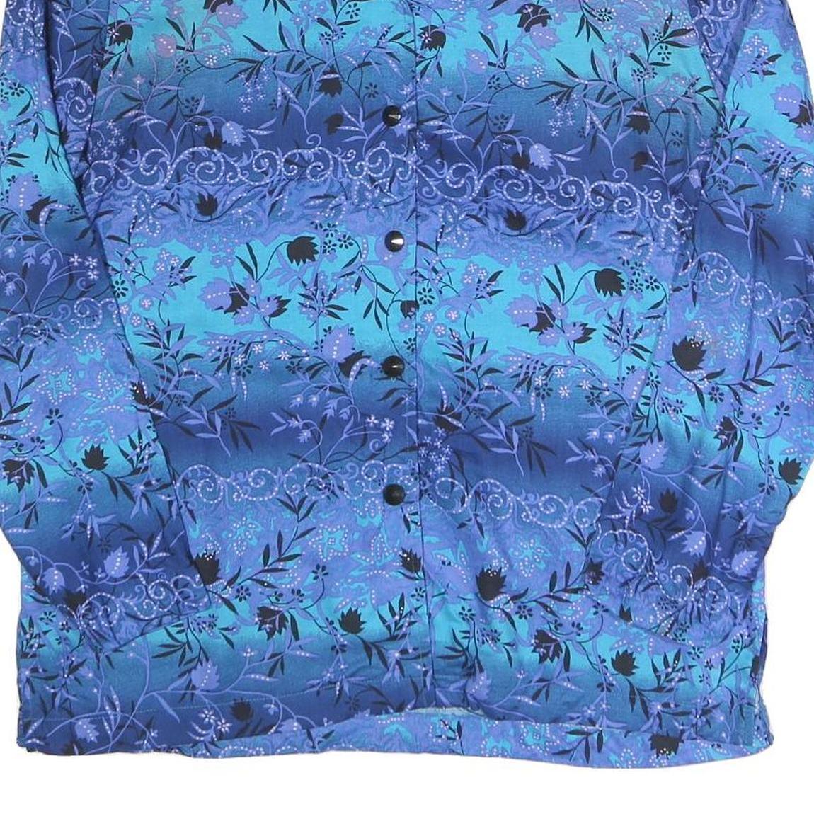 BLAIR Womens Blue Printed Shirt Long Sleeve Button Neck M Rayon Casual