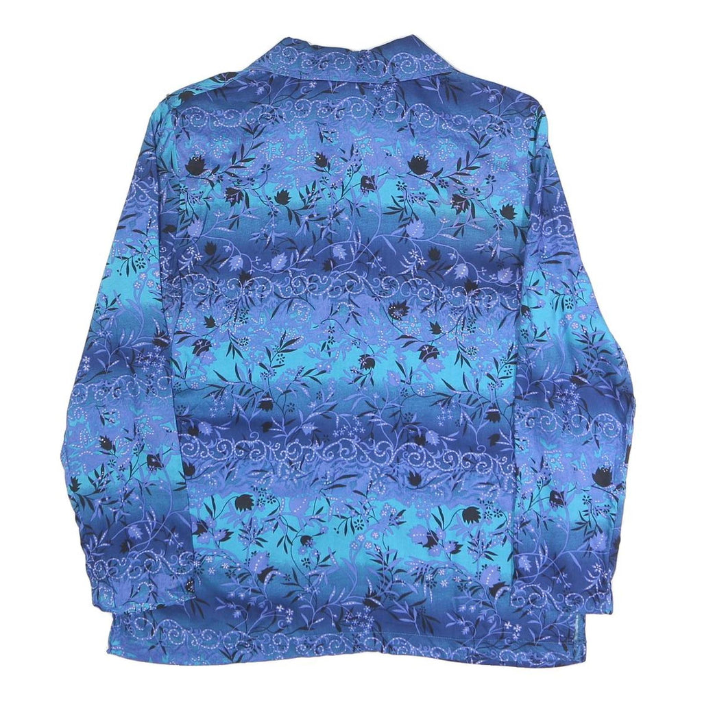 BLAIR Womens Blue Printed Shirt Long Sleeve Button Neck M Rayon Casual