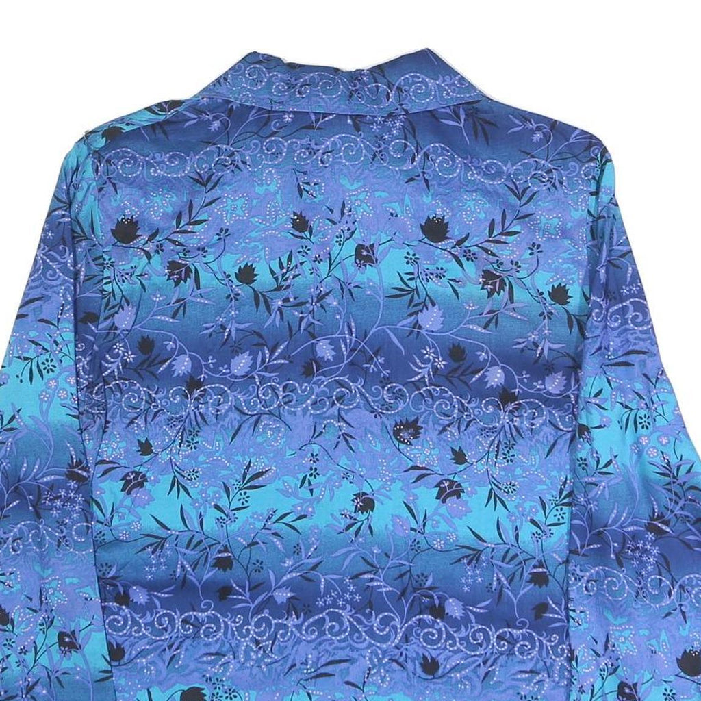BLAIR Womens Blue Printed Shirt Long Sleeve Button Neck M Rayon Casual