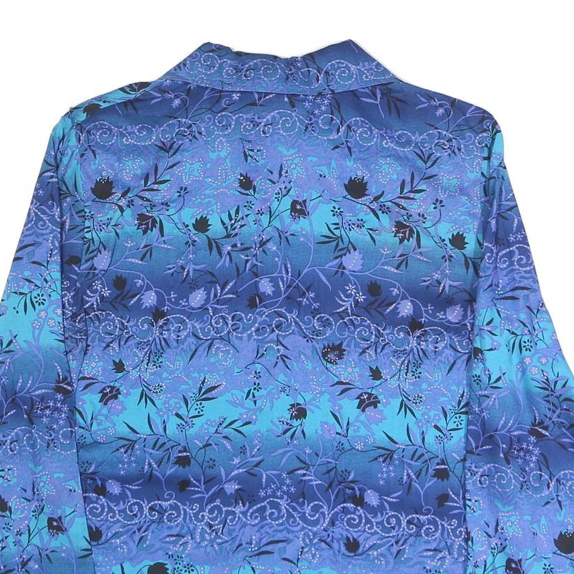 BLAIR Womens Blue Printed Shirt Long Sleeve Button Neck M Rayon Casual