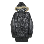 DKNY Womens Black Polyester Hooded Puffer Jacket M Casual Zip Up Winter