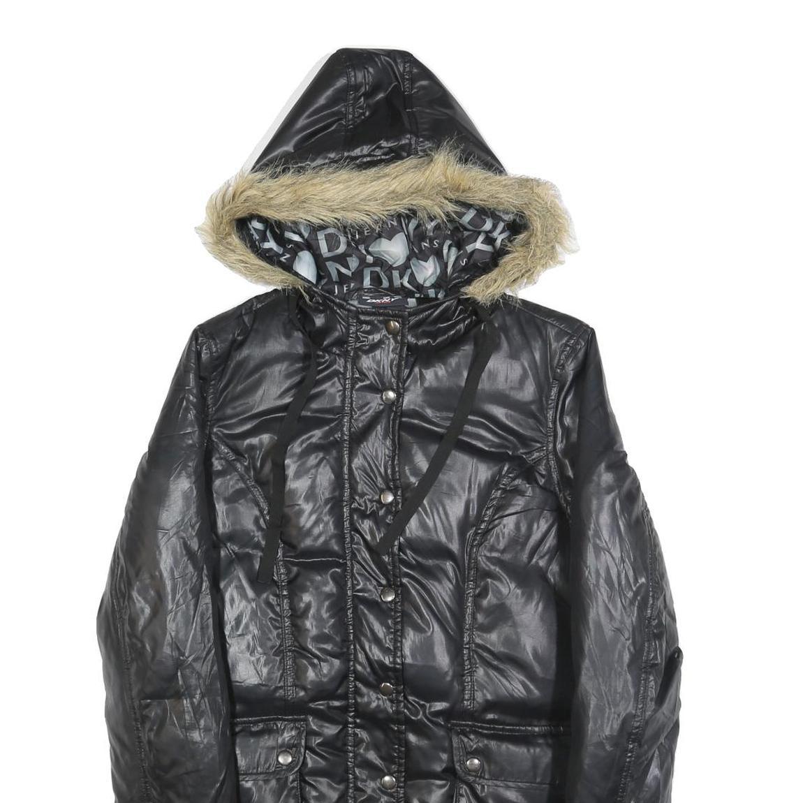 DKNY Womens Black Polyester Hooded Puffer Jacket M Casual Zip Up Winter