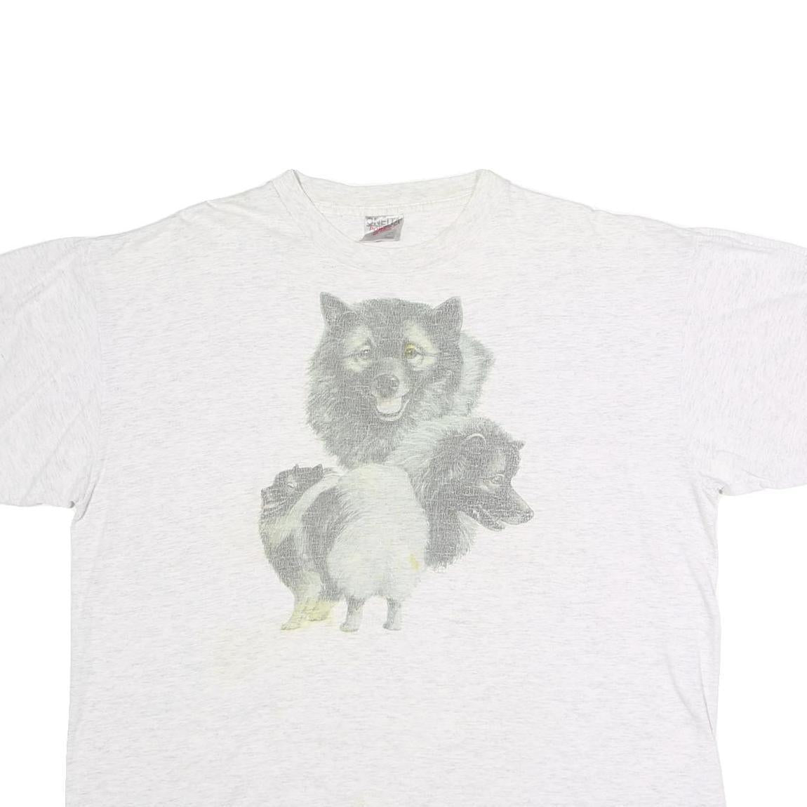 ONEITA Mens White Grey Graphic T-Shirt XL Short Sleeve Crew Neck Cotton