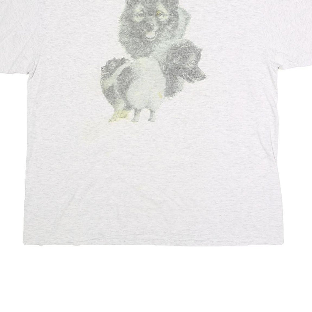 ONEITA Mens White Grey Graphic T-Shirt XL Short Sleeve Crew Neck Cotton