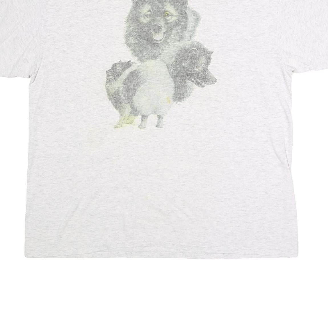 ONEITA Mens White Grey Graphic T-Shirt XL Short Sleeve Crew Neck Cotton