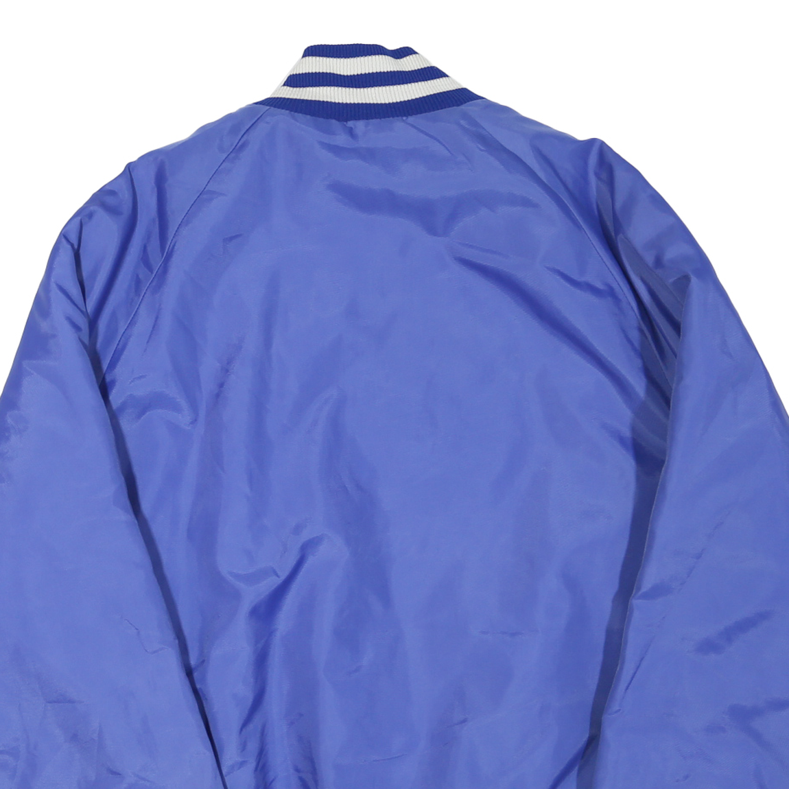 DELONG Mens Blue & White Varsity Button Jacket L Polyester Blend Ribbed