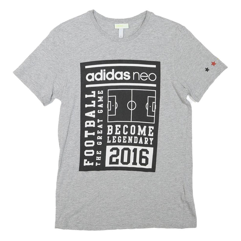 ADIDAS Mens Grey Football Graphic T-Shirt S Short Sleeve Crew Neck Casual