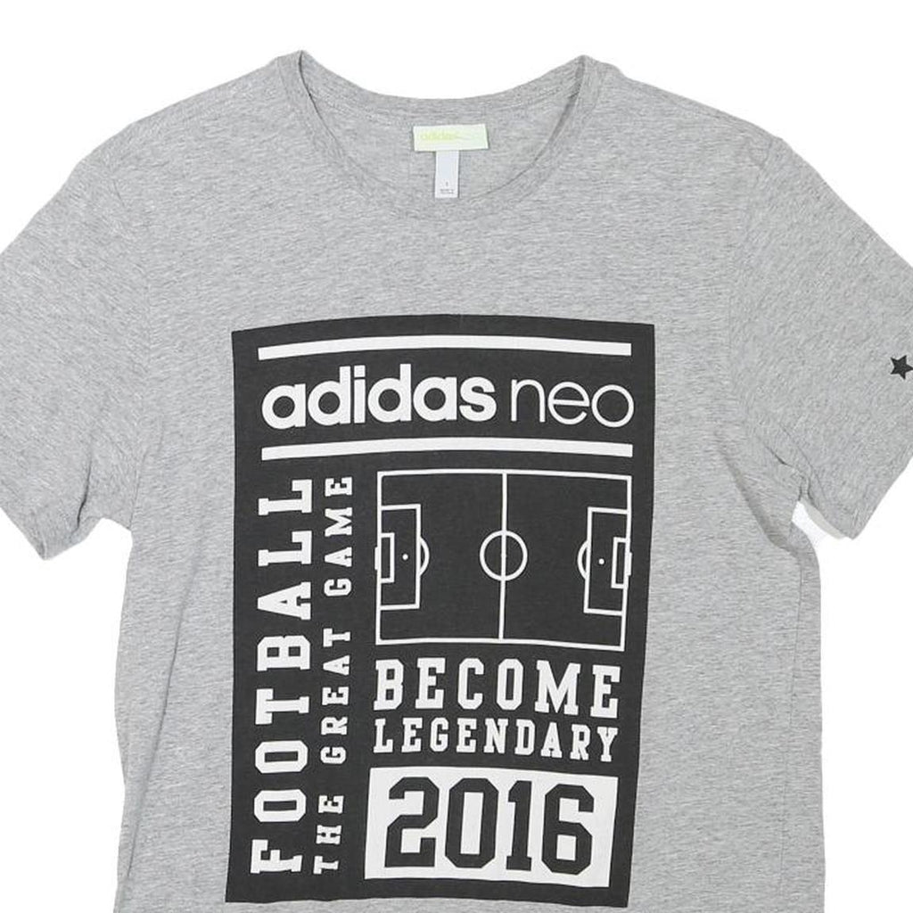 ADIDAS Mens Grey Football Graphic T-Shirt S Short Sleeve Crew Neck Casual