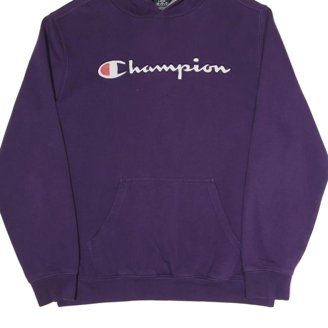 CHAMPION Womens Purple Hoodie L Cotton Blend Pullover Casual Hooded Sweatshirt