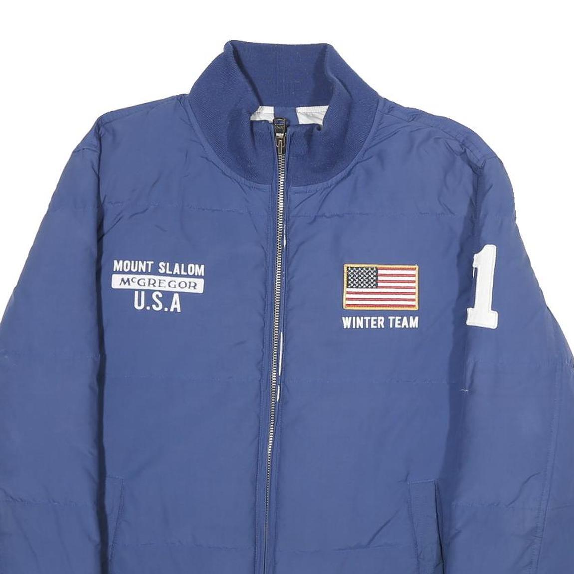 MCGREGOR Mens Blue Down Puffer Jacket L Zip Winter Team U.S.A Mount Slalom