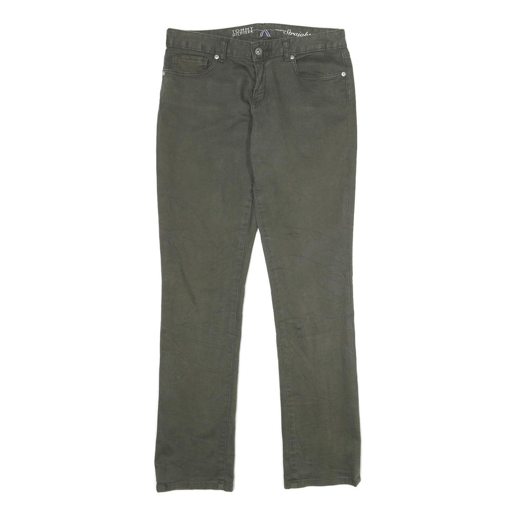 TOMMY HILFIGER Womens Regular Fit Straight Leg Denim Green W32 L34 Zip Cotton