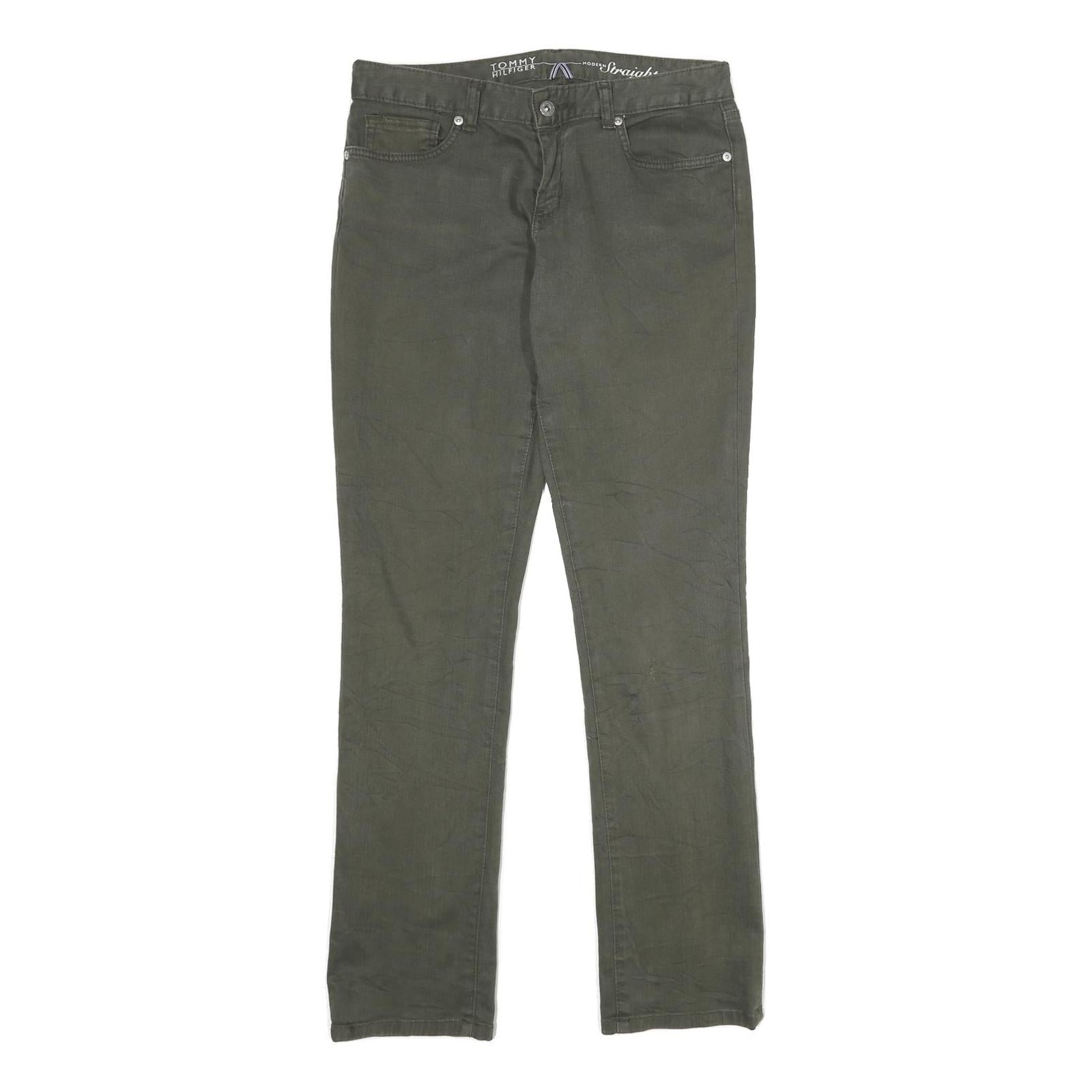 TOMMY HILFIGER Womens Regular Fit Straight Leg Denim Green W32 L34 Zip Cotton