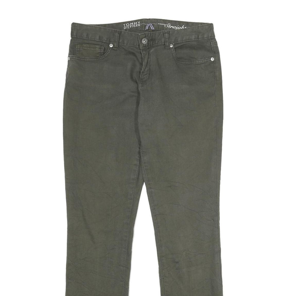 TOMMY HILFIGER Womens Regular Fit Straight Leg Denim Green W32 L34 Zip Cotton