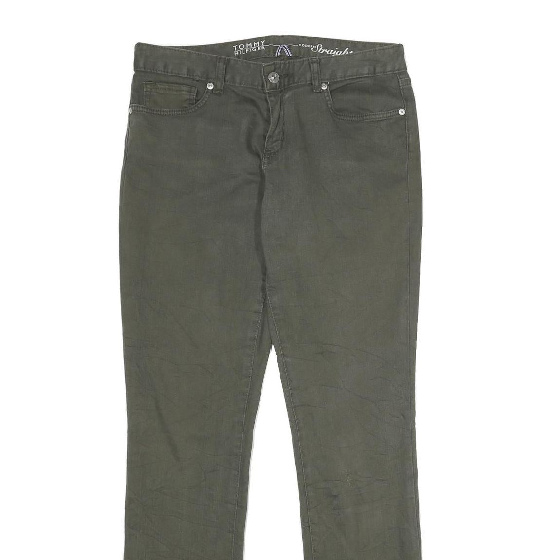 TOMMY HILFIGER Womens Regular Fit Straight Leg Denim Green W32 L34 Zip Cotton