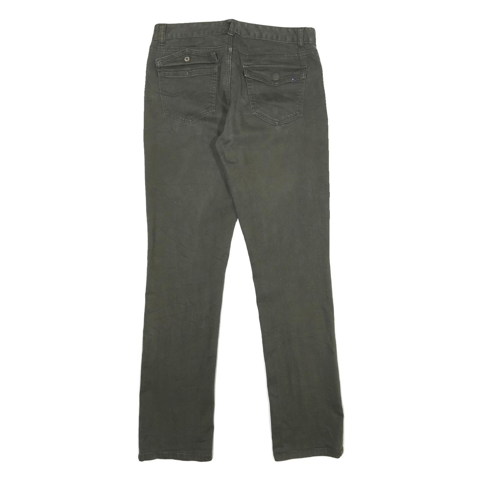 TOMMY HILFIGER Womens Regular Fit Straight Leg Denim Green W32 L34 Zip Cotton