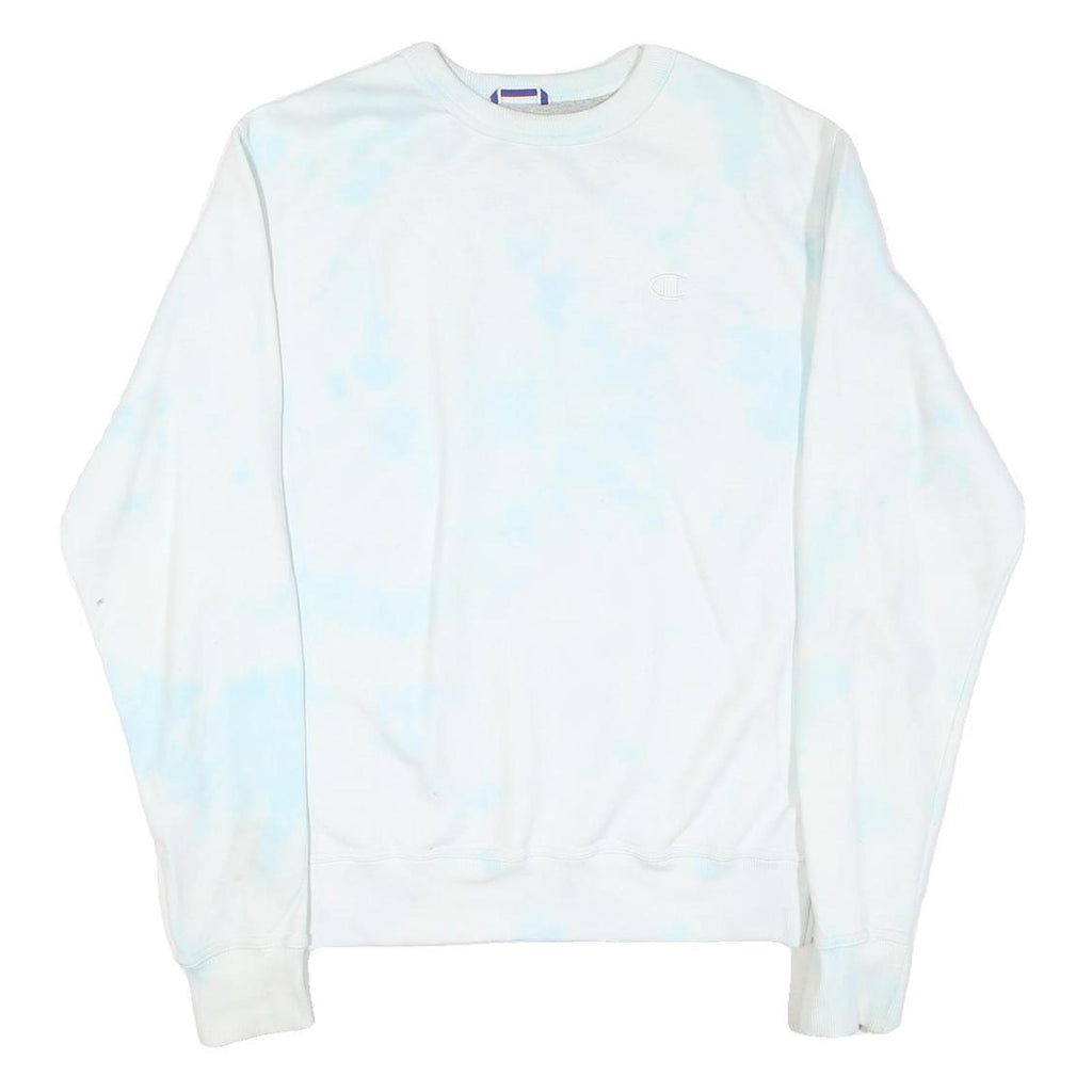 CHAMPION Mens White & Light Blue Tie Dye Crew Neck S Cotton Blend Sweatshirt