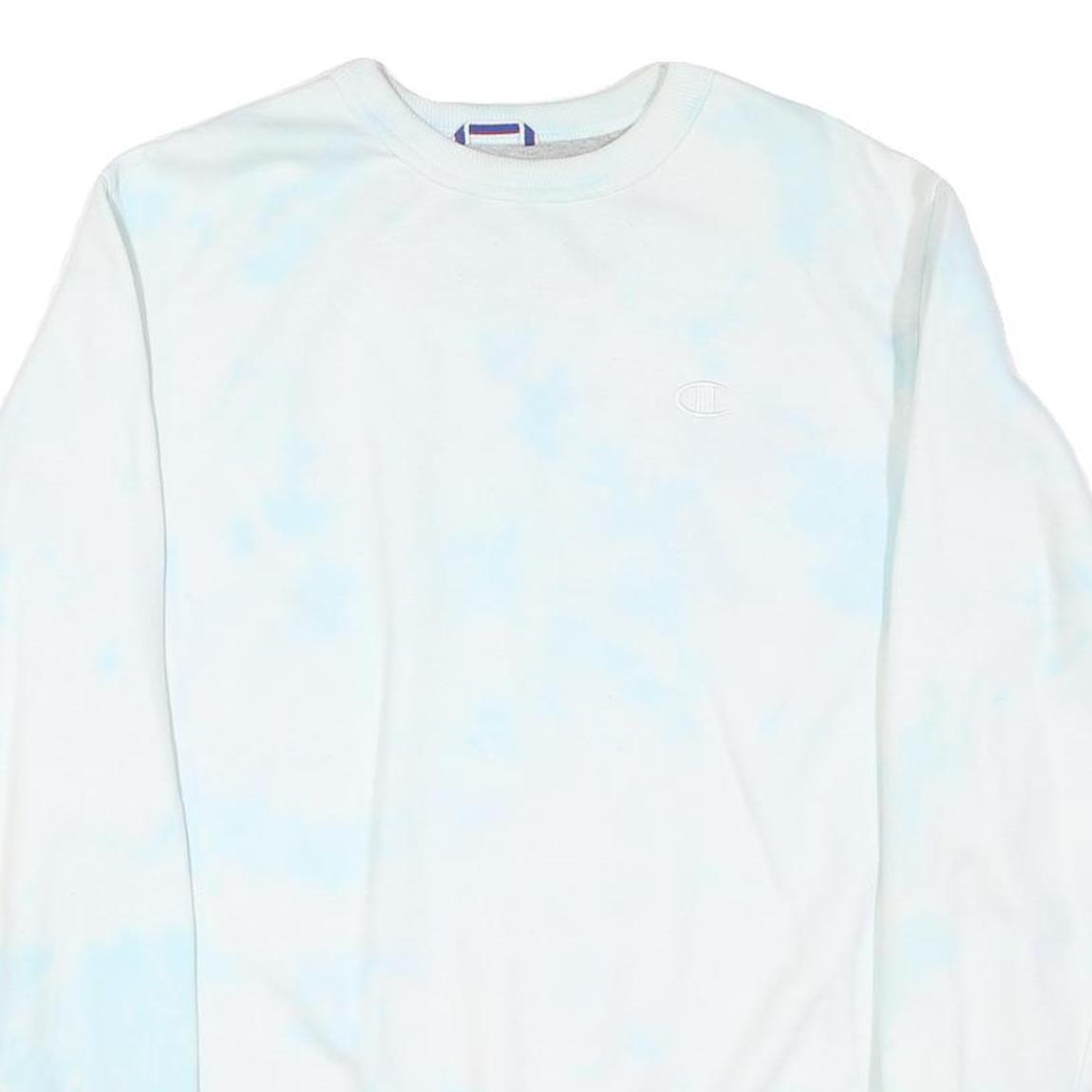 CHAMPION Mens White & Light Blue Tie Dye Crew Neck S Cotton Blend Sweatshirt