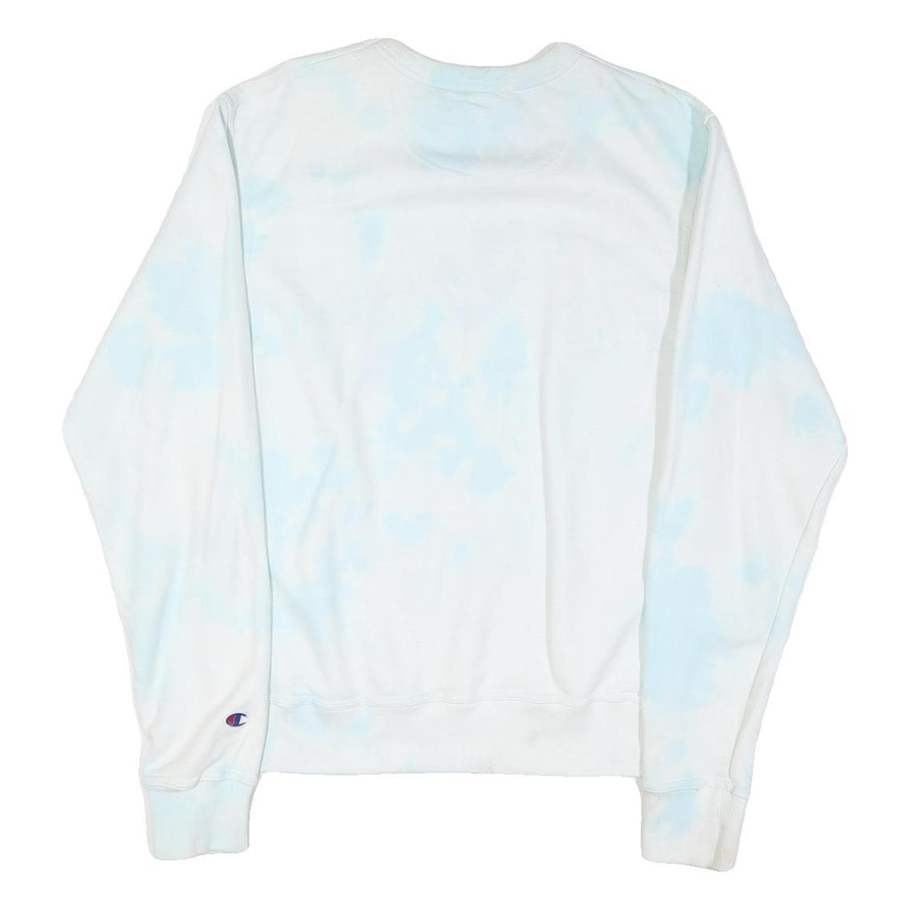 CHAMPION Mens White & Light Blue Tie Dye Crew Neck S Cotton Blend Sweatshirt