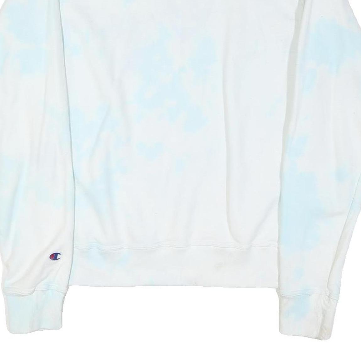 CHAMPION Mens White & Light Blue Tie Dye Crew Neck S Cotton Blend Sweatshirt