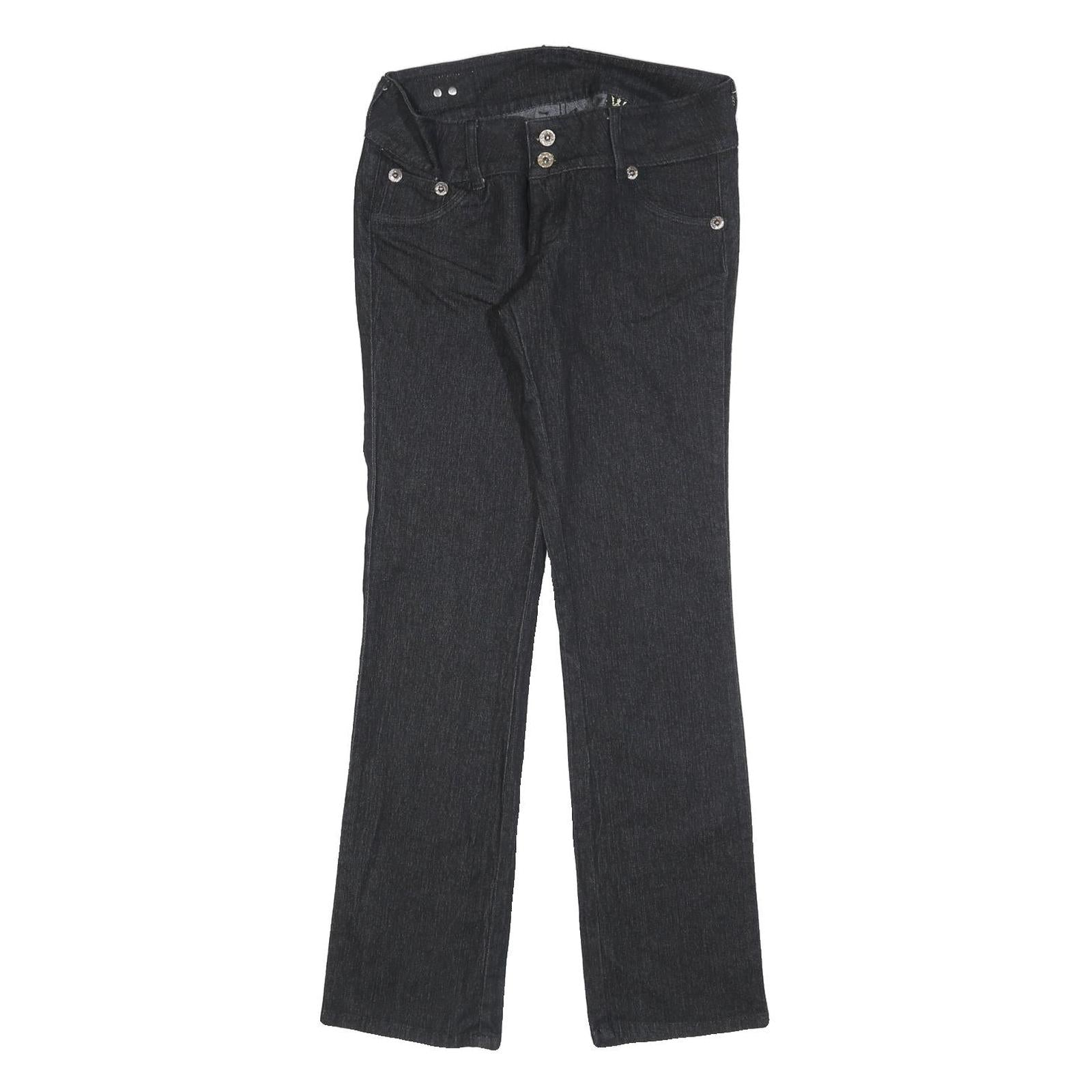 BRITZZY Womens Jeans Black Slim Straight Denim W28 L30 Embroidered Pockets